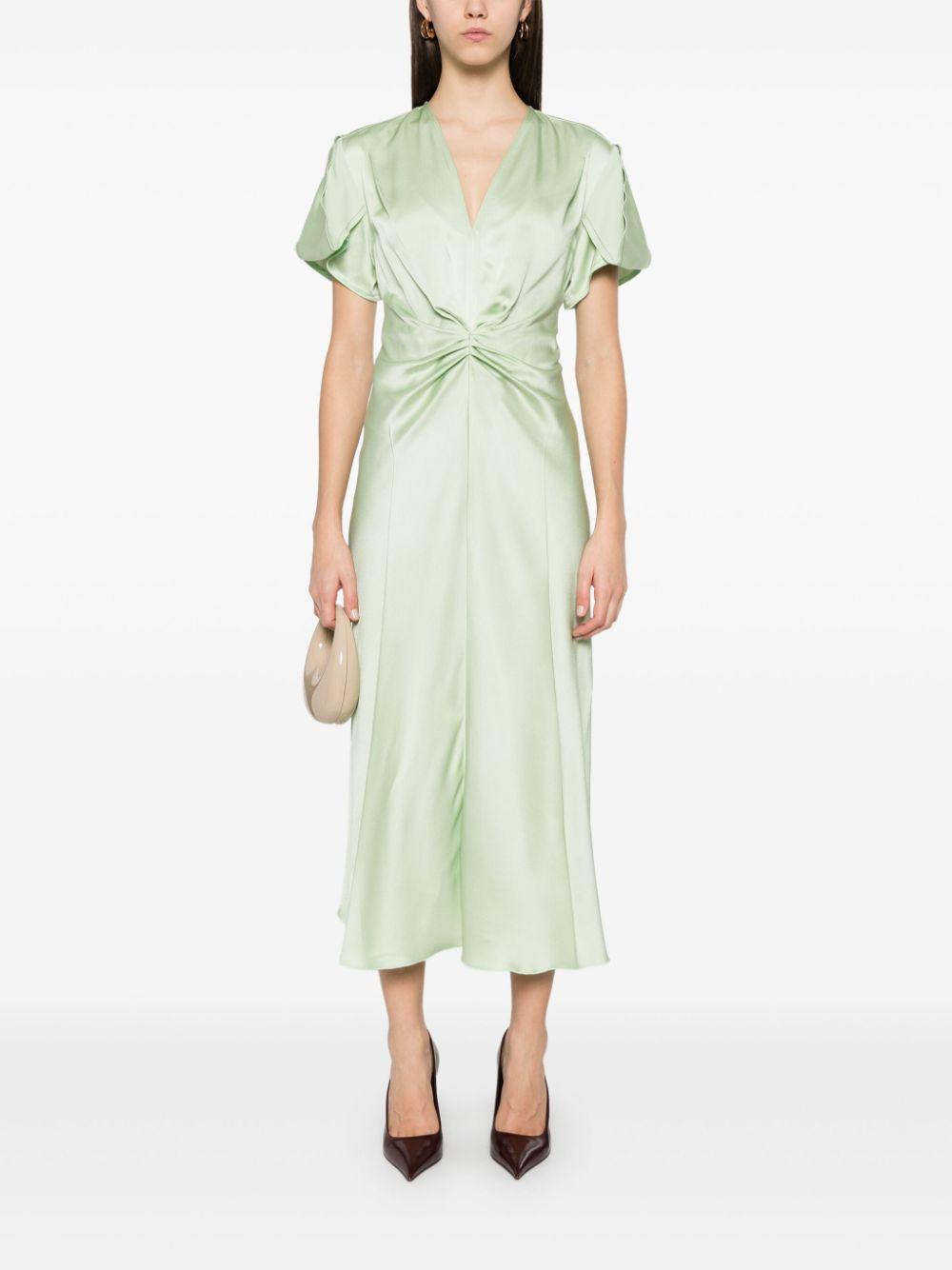 gathered v-neck midi dress 1125WDR005195D JADE 621 VICTORIA BECKHAM