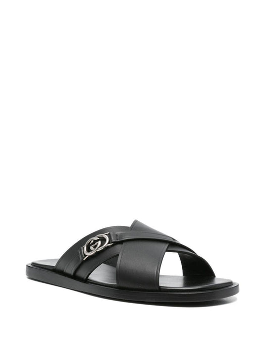 cross-strap leather slides 831275 DTN001000 GUCCI