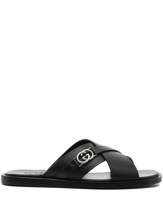 cross-strap leather slides 831275 DTN001000 GUCCI