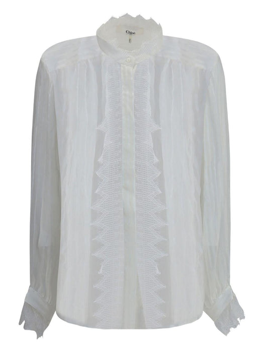 lace-trimmed pleated shirt 25AHT38917 107 CHLOÉ
