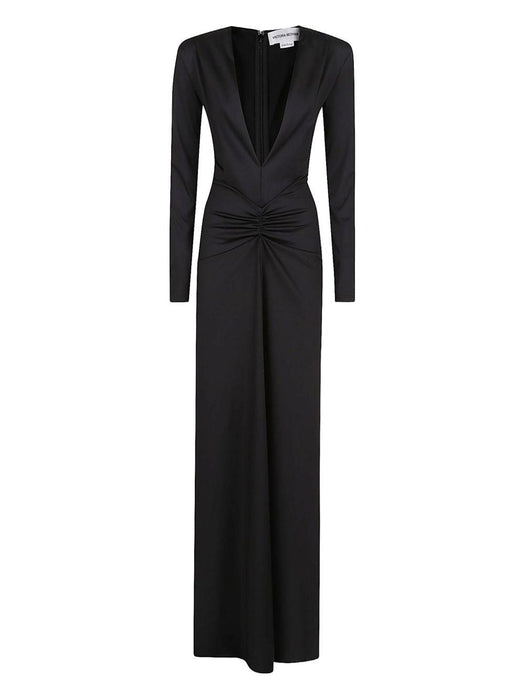 plunge-neck gathered maxi dress 1325JDR006472A 1 VICTORIA BECKHAM