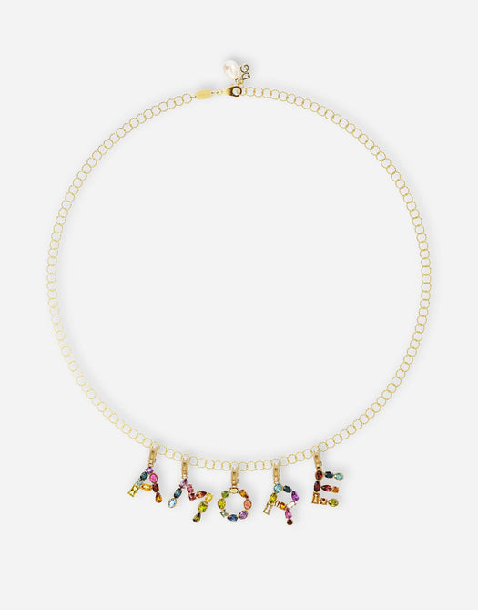 18K yellow gold E letter multi-gems pendant WANR2GWMIXE ZOO00 DOLCE & GABBANA 