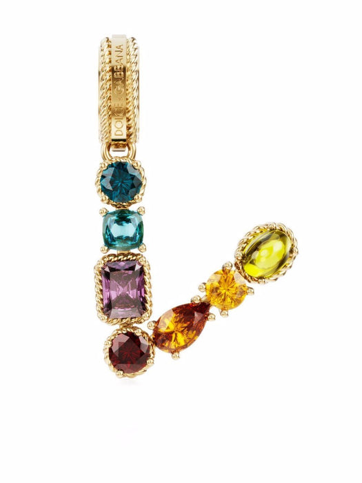18K yellow gold V letter multi-gems pendant WANR2GWMIXV ZOO00 DOLCE & GABBANA 
