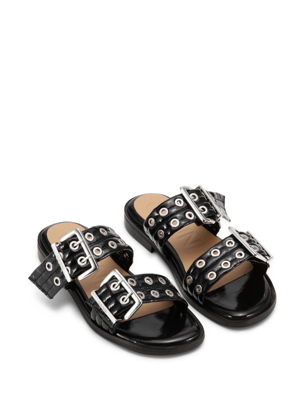 Buckle flat leather sandals S2664 099 GANNI 