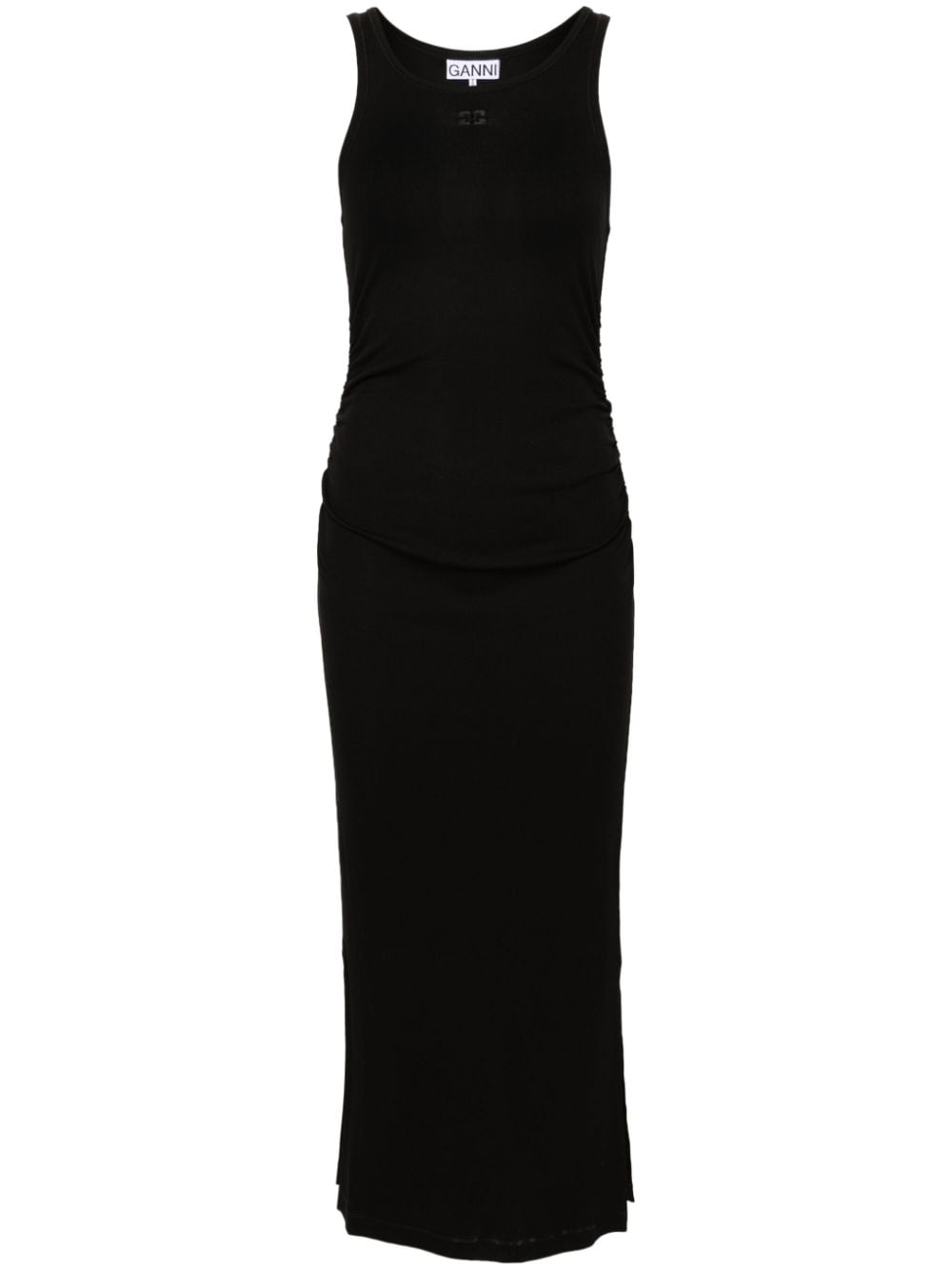 logo-embroidered ruched dress T3935 099 GANNI 