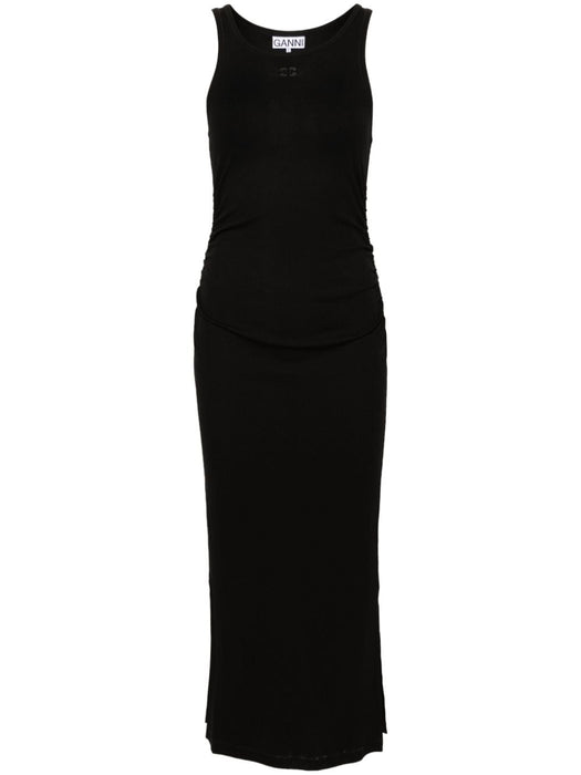 logo-embroidered ruched dress T3935 099 GANNI 