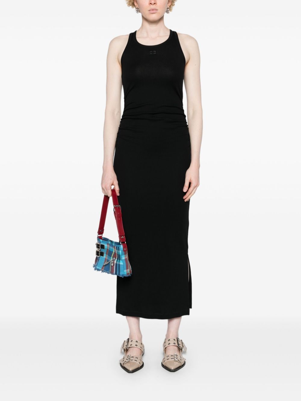 logo-embroidered ruched dress T3935 099 GANNI 