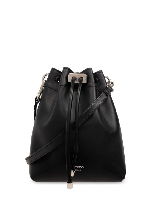 mini Cinch leather bucket bag BON BON BCKT N/S MN HUTBLACK ANTIQUE SILVER JIMMY CHOO 