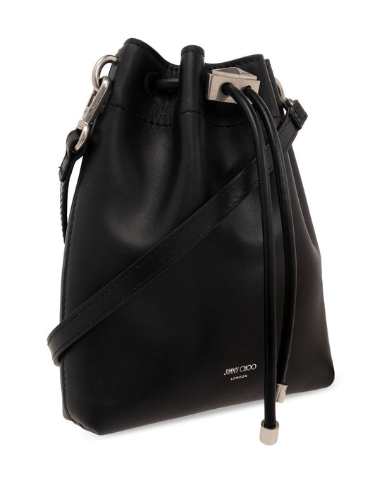 mini Cinch leather bucket bag BON BON BCKT N/S MN HUTBLACK ANTIQUE SILVER JIMMY CHOO 