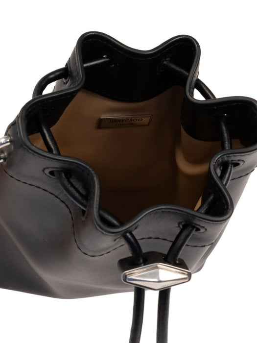 mini Cinch leather bucket bag BON BON BCKT N/S MN HUTBLACK ANTIQUE SILVER JIMMY CHOO 