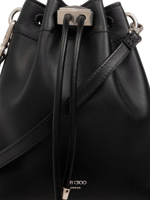 mini Cinch leather bucket bag BON BON BCKT N/S MN HUTBLACK ANTIQUE SILVER JIMMY CHOO 