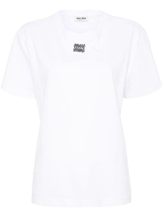 beaded-logo T-shirt MJN500 S OOO 15OKF0009 MIU MIU 