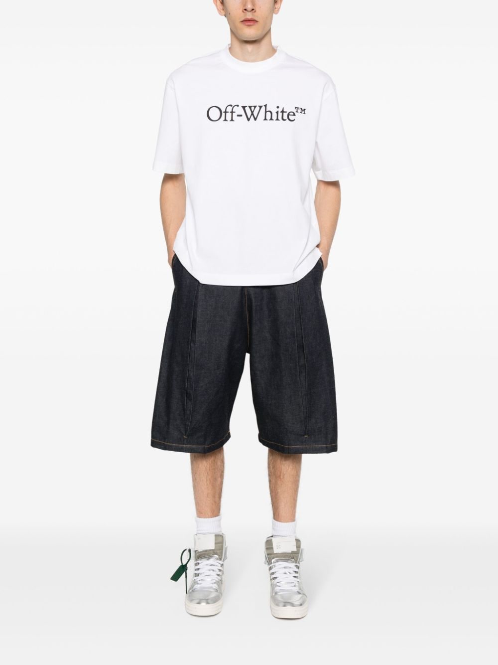Big Bookish Skate cotton T-shirt OMAA120C99JER0080110 WHITE BLACK OFF-WHITE 