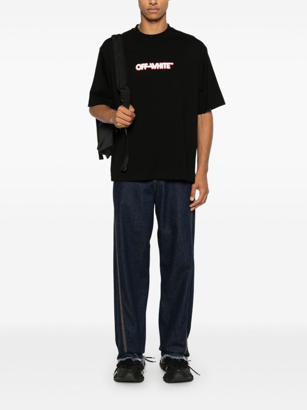 logo-print T-shirt OMAA120F24JER00E1001 BLACK WHITE OFF-WHITE 