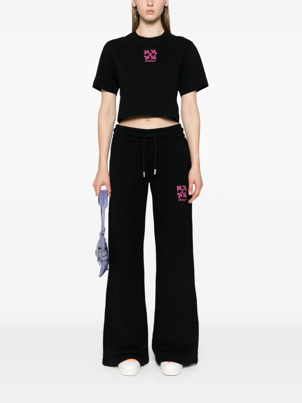 Arrows-embroidered cropped T-shirt OWAA090F24JER001103B BLACK SEA OFF-WHITE 