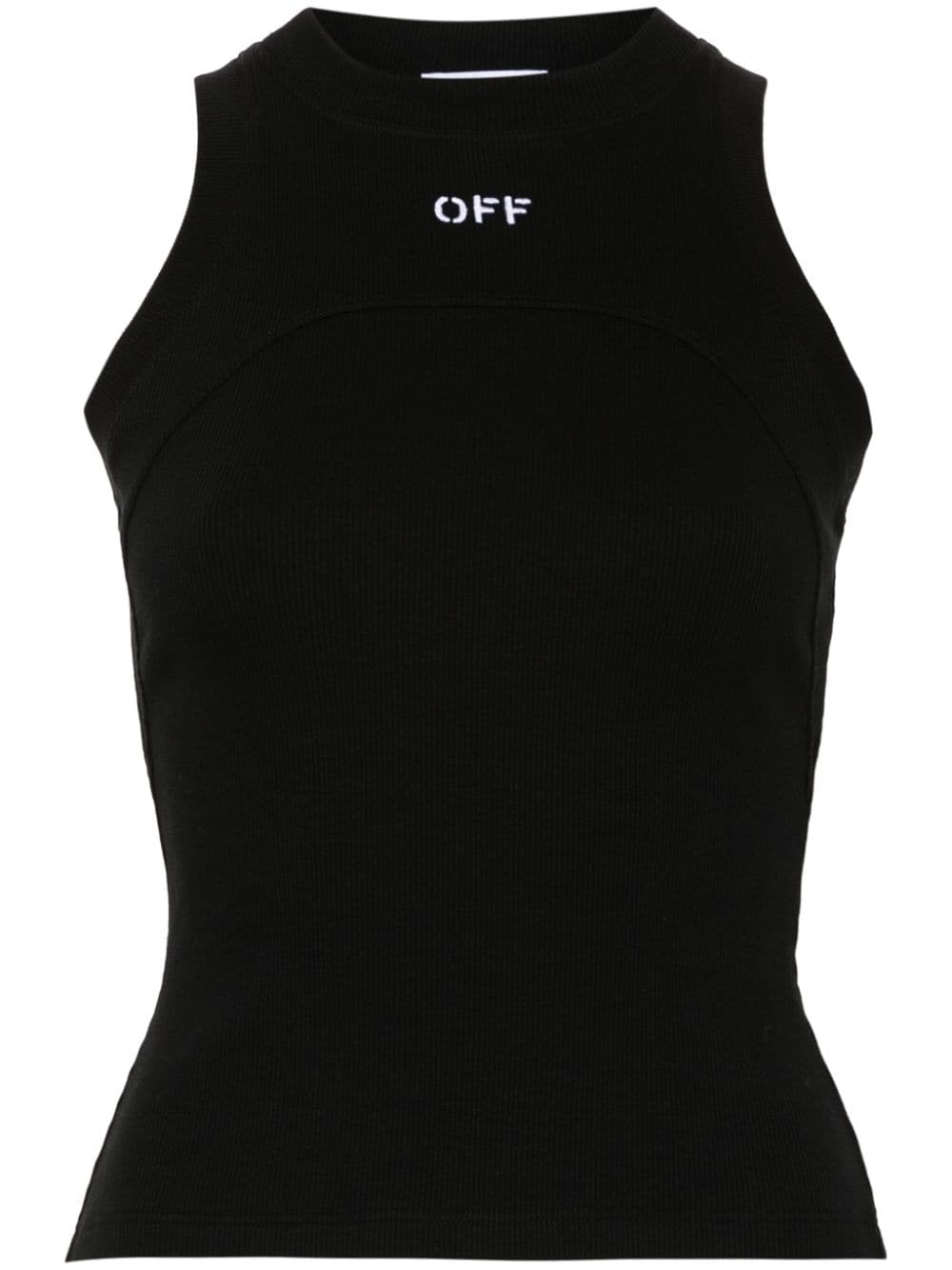 logo-embroidered ribbed tank top OWAD236C99JER0011001 BLACK WHITE OFF-WHITE 