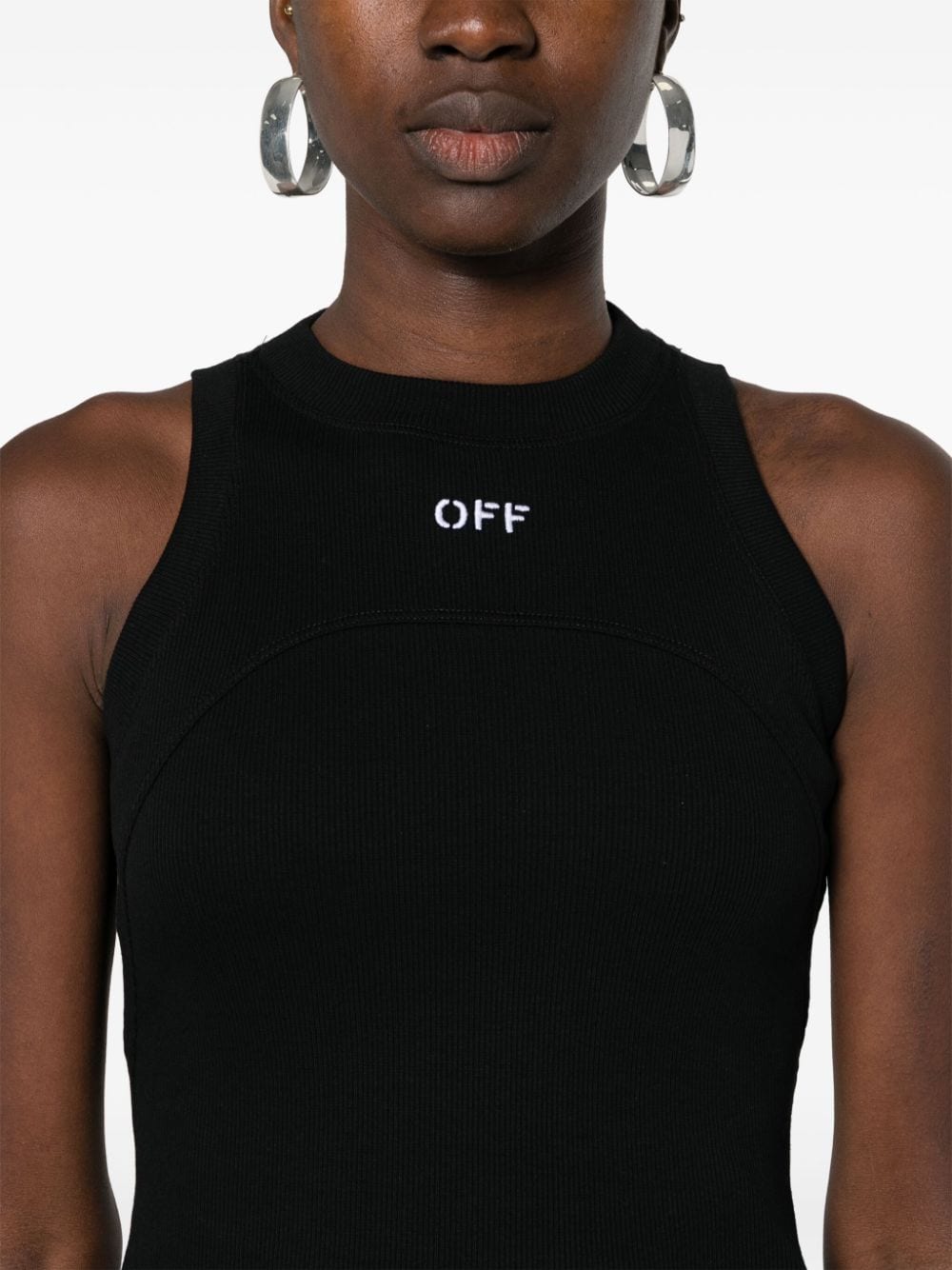logo-embroidered ribbed tank top OWAD236C99JER0011001 BLACK WHITE OFF-WHITE 