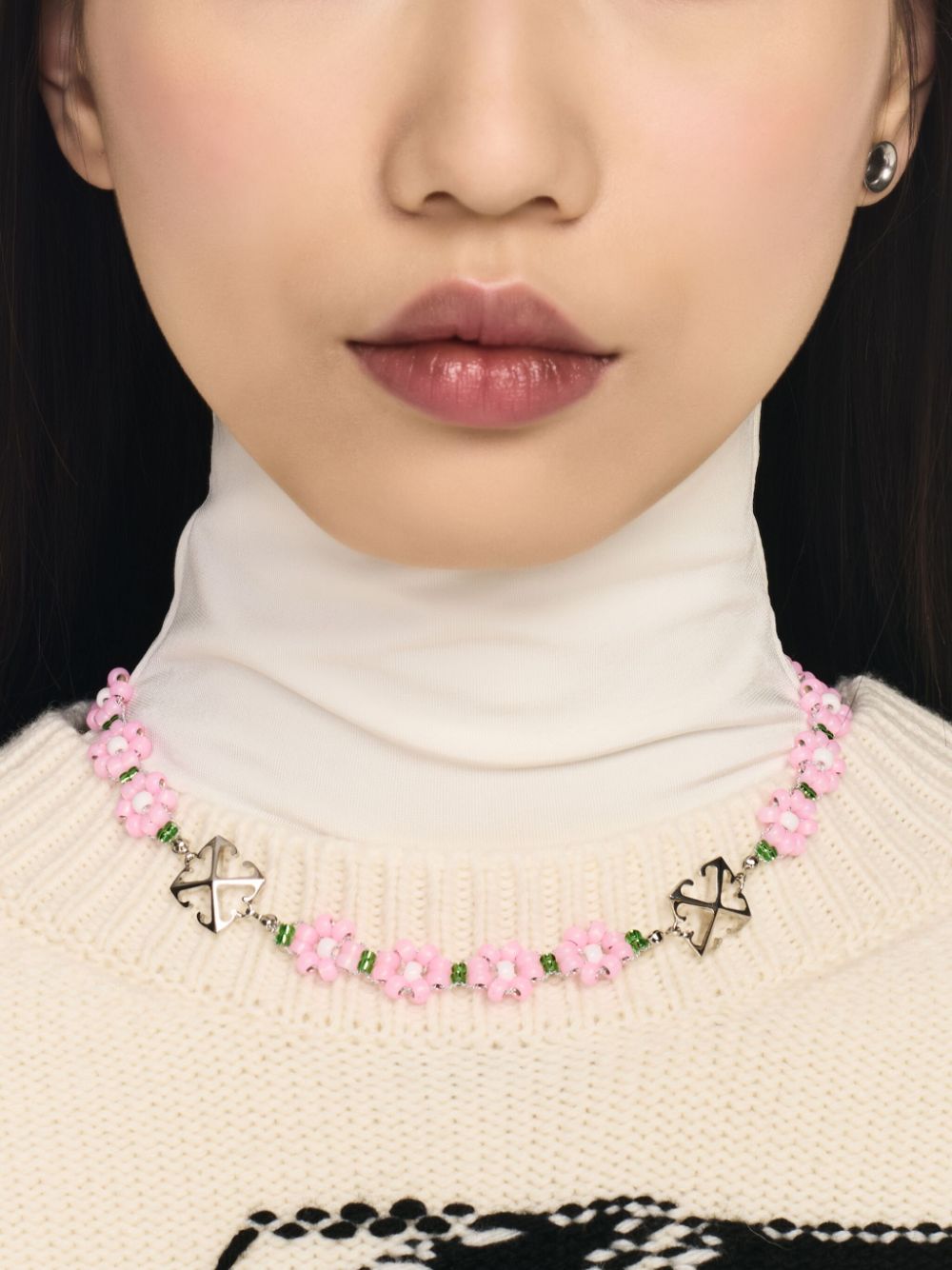 Arrow flower-bead necklace OWOB13FF24PLA0013072 PINK SILVER OFF-WHITE 