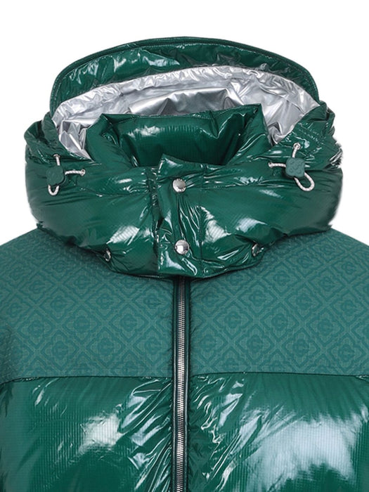 high-shine patterned-panel puffer jacket MPF25-OT-197-01 GREEN CASABLANCA 