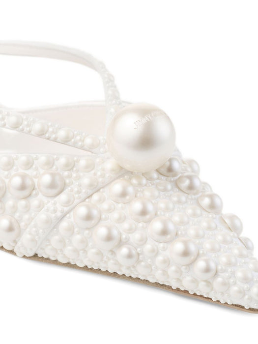 50mm Sana pearl-embellished pointed-toe mules SANA MULE 50 WOZ WHITE/WHITE JIMMY CHOO 