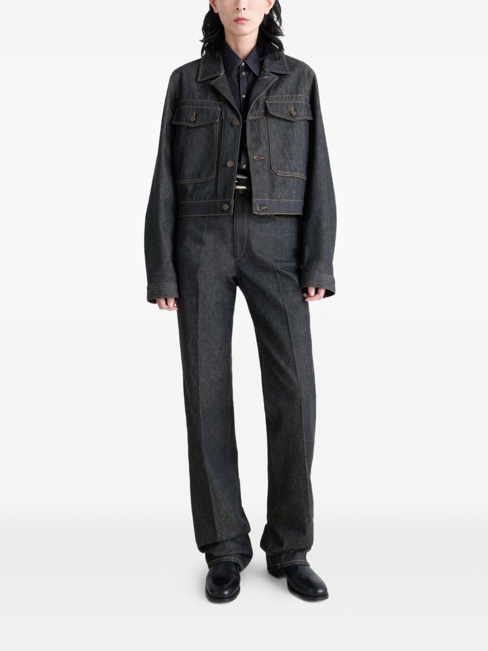 button-fastening patch-pocket denim jacket<BR/> OW1191 LD1061BK965 LEMAIRE 