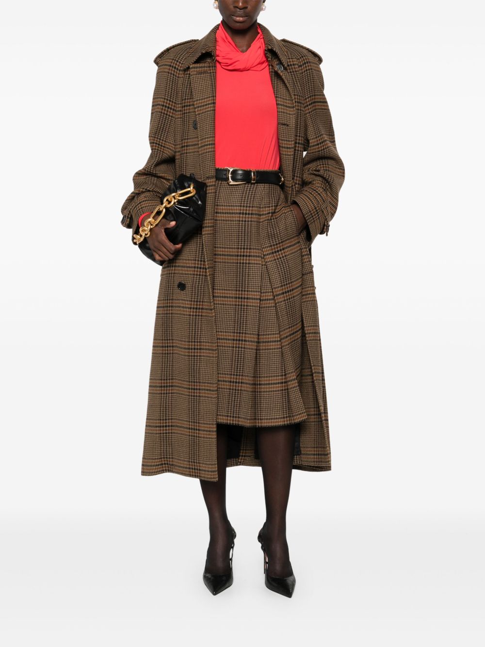 pleated check midi skirt<BR/><BR/><BR/><BR/><BR/> 831068 Y9I702849 SAINT LAURENT 