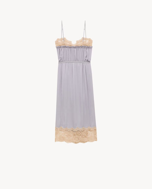 wrap slip dress in silk charmeuse and lace<BR/><BR/><BR/><BR/> 835224 Y720W4191 SAINT LAURENT 