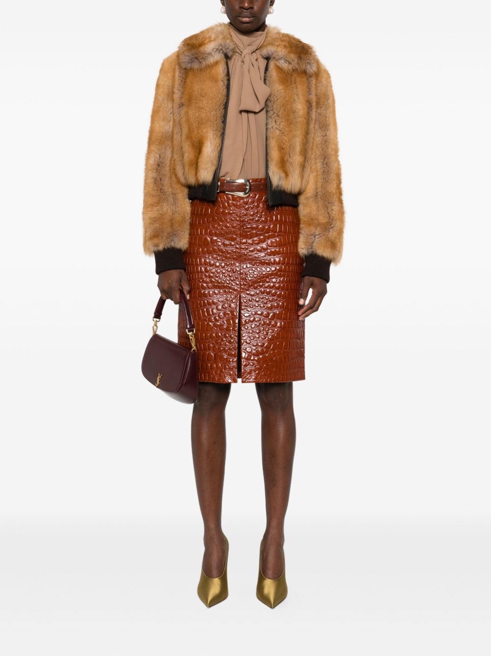 embossed-leather short skirt<BR/><BR/> 842093 YCJB22546 SAINT LAURENT 