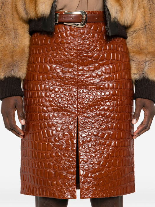 embossed-leather short skirt<BR/><BR/> 842093 YCJB22546 SAINT LAURENT 