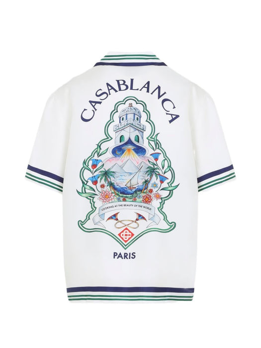 Hotel Emblem Short Sleeve Silk Shirt M-PF26-SH-003-01  CASABLANCA 