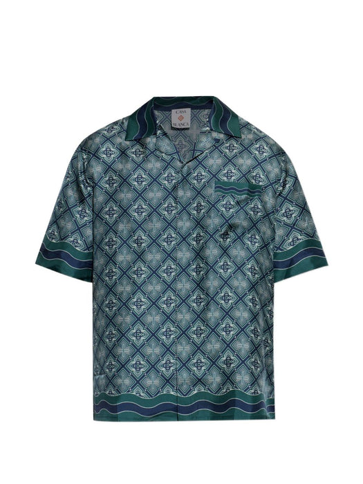 Dark Green Radiating Monogram Short Sleeve Silk Shirt M-PF26-SH-003-08  CASABLANCA 