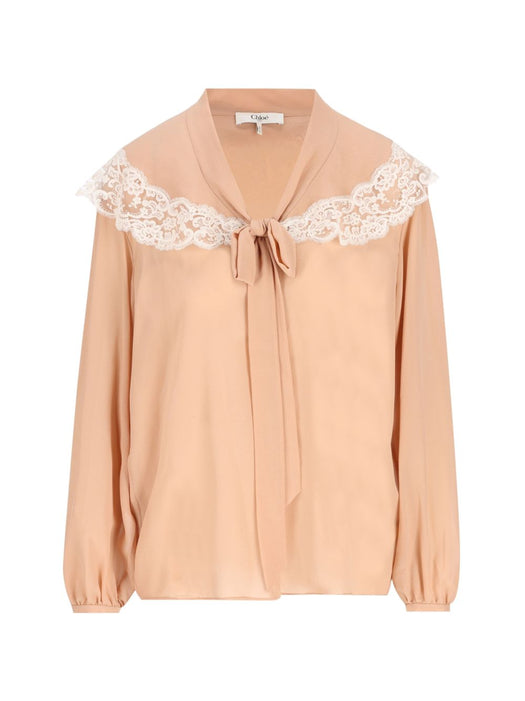 Tie-front gathered blouse in silk georgette & lace CH26AHT38002 6H7 CHLOÉ 