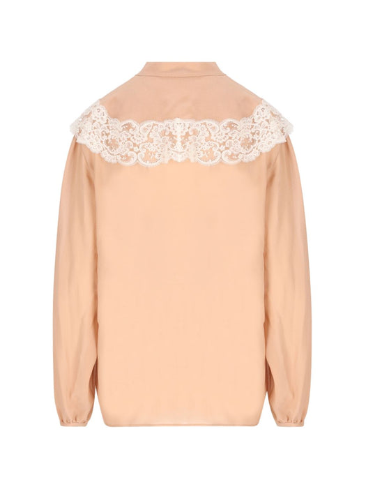 Tie-front gathered blouse in silk georgette & lace CH26AHT38002 6H7 CHLOÉ 