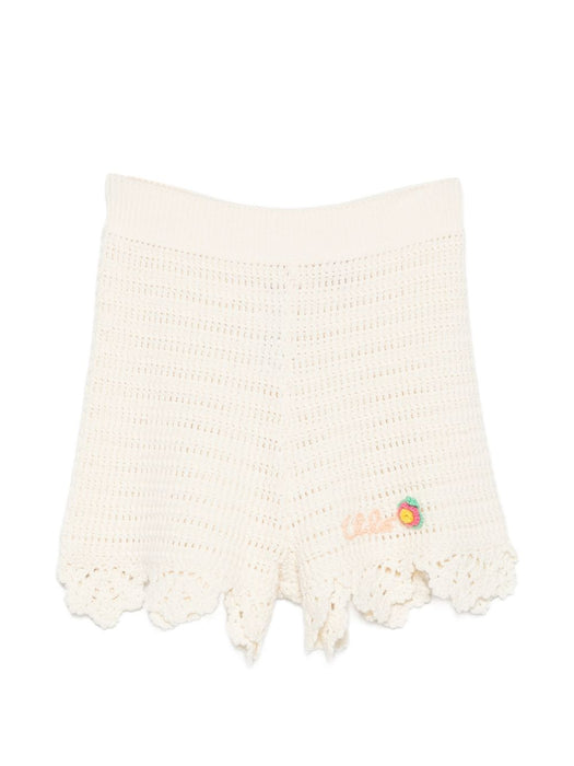 High-waisted logo mini shorts in crochet knit CH26AMS02800 107 CHLOÉ 