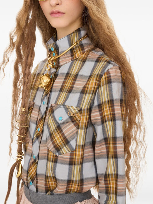 Lavallière shirt in check cotton & cupro<BR/> CH26WHT94053 20G CHLOÉ 