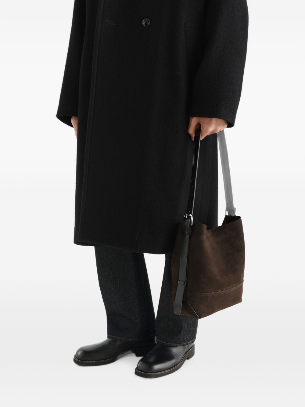 SMALL BELTED TOTE BAG IN ALPACA NUBUCK BG0201 LL0189 EBONY BROWN BR007 LEMAIRE 