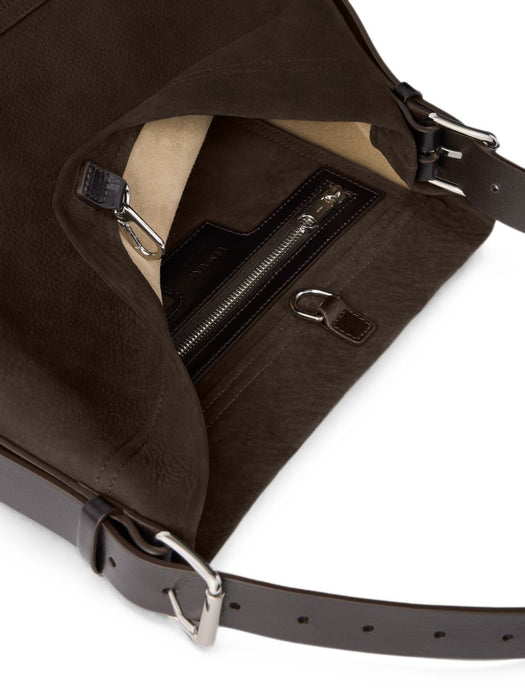 SMALL BELTED TOTE BAG IN ALPACA NUBUCK BG0201 LL0189 EBONY BROWN BR007 LEMAIRE 