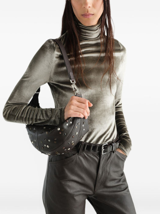 MINI QUIVER CLIP BAG IN SATELLITE-STUDDED GRAINED BUFFALO LEATHER BG0242 LL0131DARK CHOCOLATE BR490 LEMAIRE 