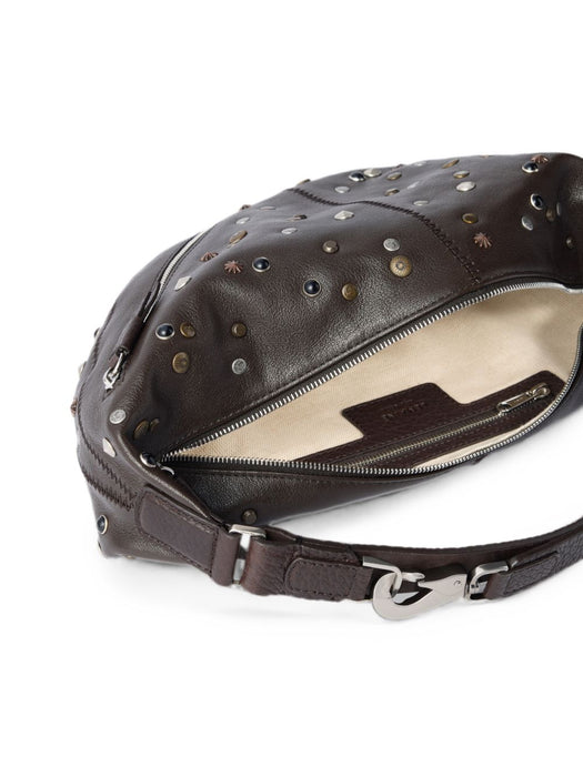 MINI QUIVER CLIP BAG IN SATELLITE-STUDDED GRAINED BUFFALO LEATHER BG0242 LL0131DARK CHOCOLATE BR490 LEMAIRE 