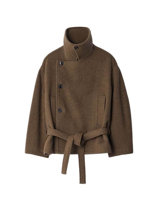 Short Wrap coat in felted wool and alpaca blend CO1165 LF1700MUD GR704 LEMAIRE 