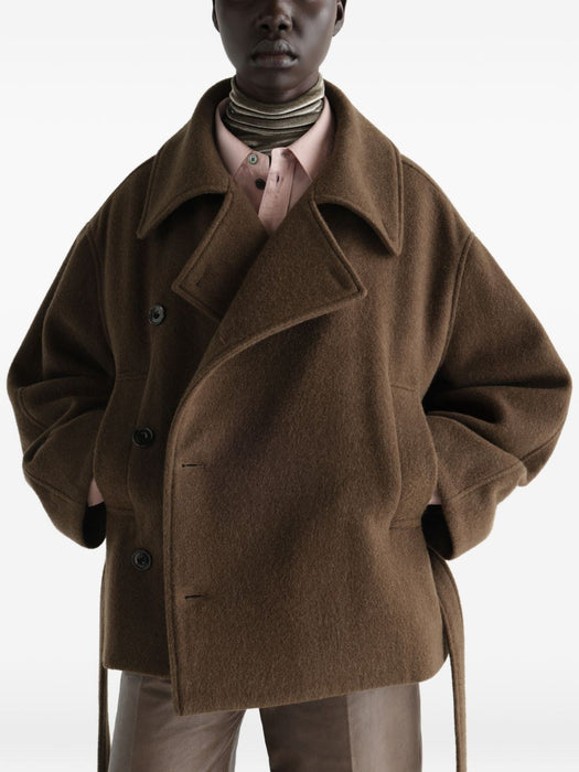 Short Wrap coat in felted wool and alpaca blend CO1165 LF1700MUD GR704 LEMAIRE 
