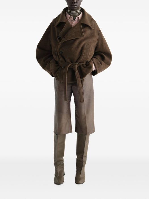 Short Wrap coat in felted wool and alpaca blend CO1165 LF1700MUD GR704 LEMAIRE 