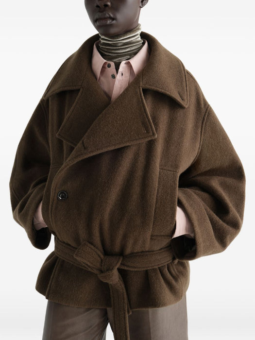 Short Wrap coat in felted wool and alpaca blend CO1165 LF1700MUD GR704 LEMAIRE 