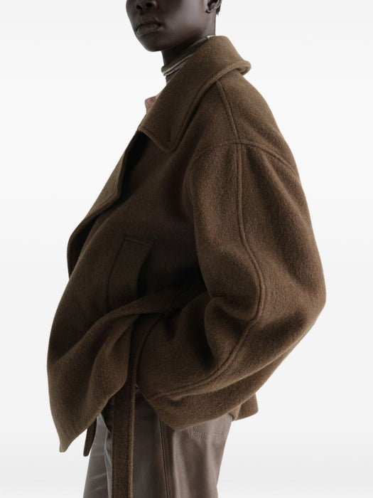 Short Wrap coat in felted wool and alpaca blend CO1165 LF1700MUD GR704 LEMAIRE 