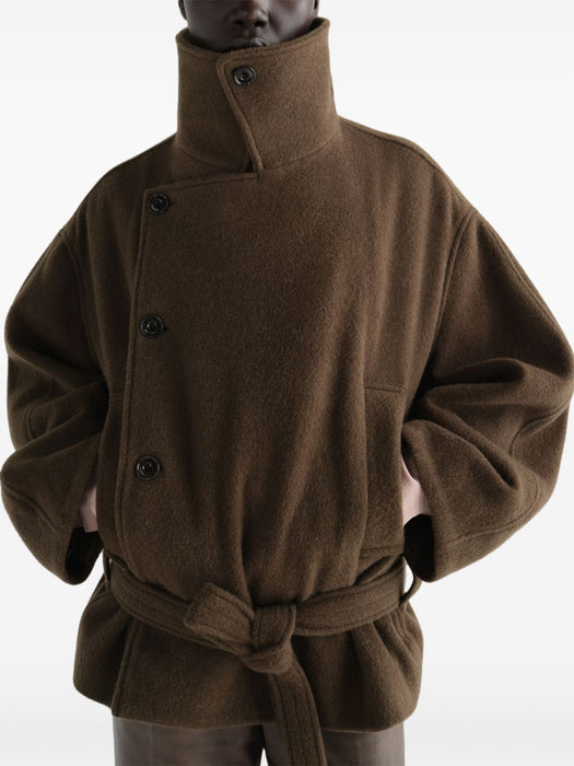 Short Wrap coat in felted wool and alpaca blend CO1165 LF1700MUD GR704 LEMAIRE 