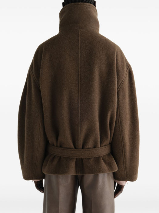Short Wrap coat in felted wool and alpaca blend CO1165 LF1700MUD GR704 LEMAIRE 