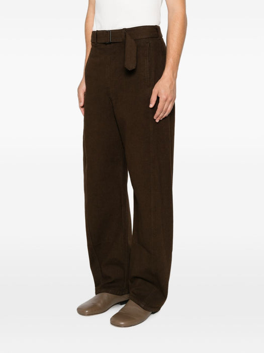 Twisted belted pants in dyed heavy broken twill PA326 LD1077RISTRETTO BR512 LEMAIRE 