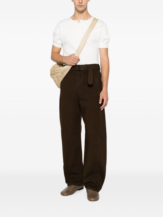 Twisted belted pants in dyed heavy broken twill PA326 LD1077RISTRETTO BR512 LEMAIRE 