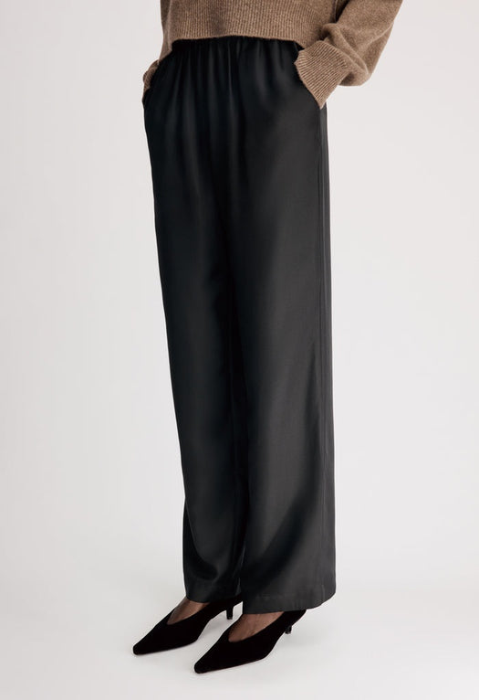 Silk twill trousers ALERA LDS PANT BLACK BLACK LOULOU DE SAISON 