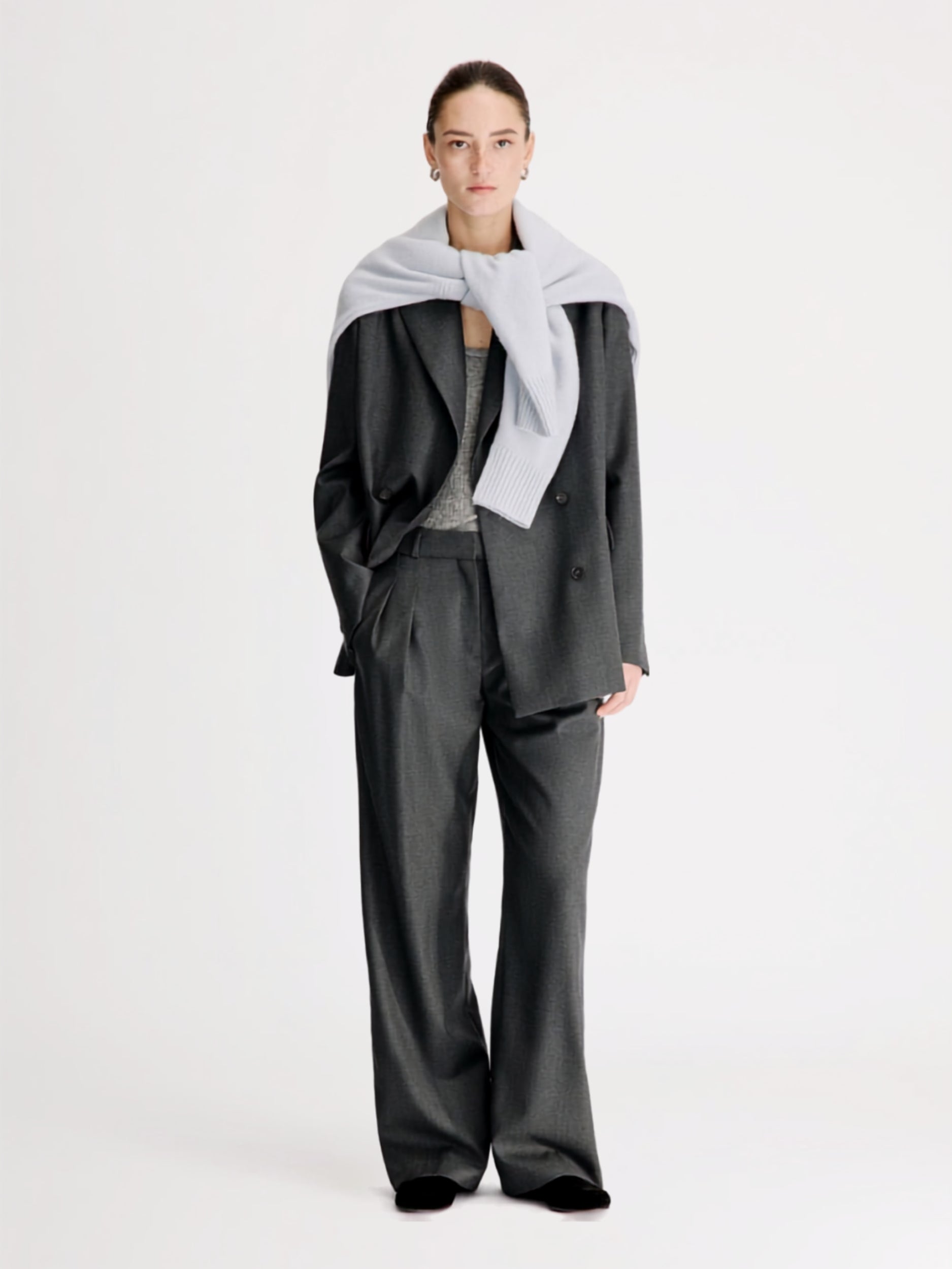 Double breasted virgin wool jacket DONAU LDS ANTHRACITE MELANGE LOULOU DE SAISON 